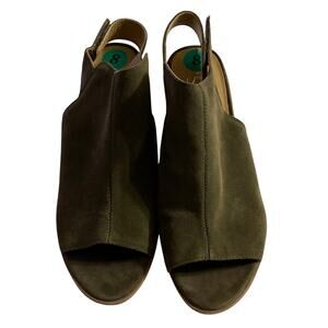 FRANCO SARTO SIZE 8 LEATHER OLIVE GREEN 3” HEEL HOOK LOOP CLOSURE ANKLE STRAP